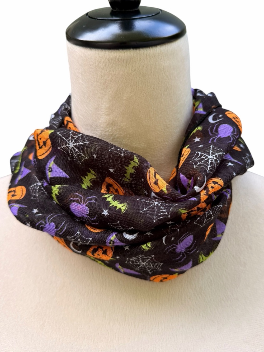 Halloween Scarf Black Pumpkin Spider Design 11” x 60”